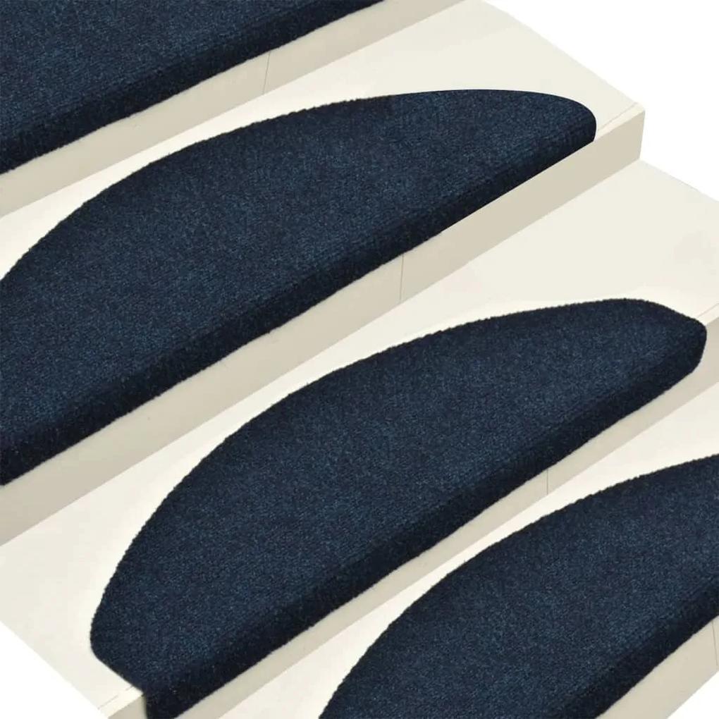 Tapetes escada adesivos 15 pcs 65x21x4 cm agulhado azul-marinho
