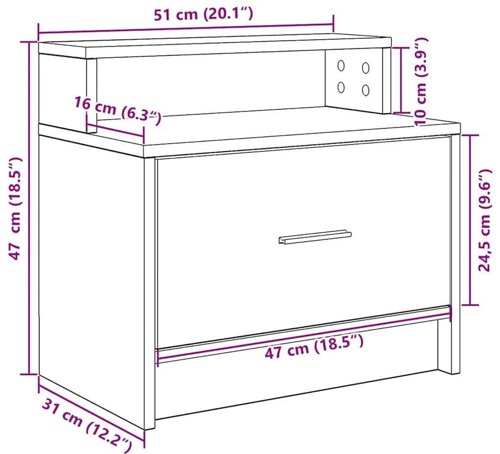 Mesa de cabeceira com gaveta 51x31x47 cm cinzento cimento