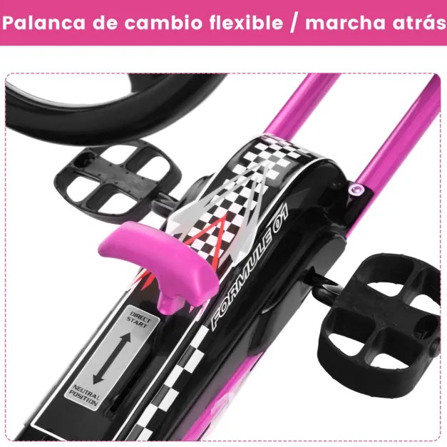 Carro de pedais para crianças de corrida de kart com rodas de borracha, embreagem e travão 98 x 59 x 61 cm rosa