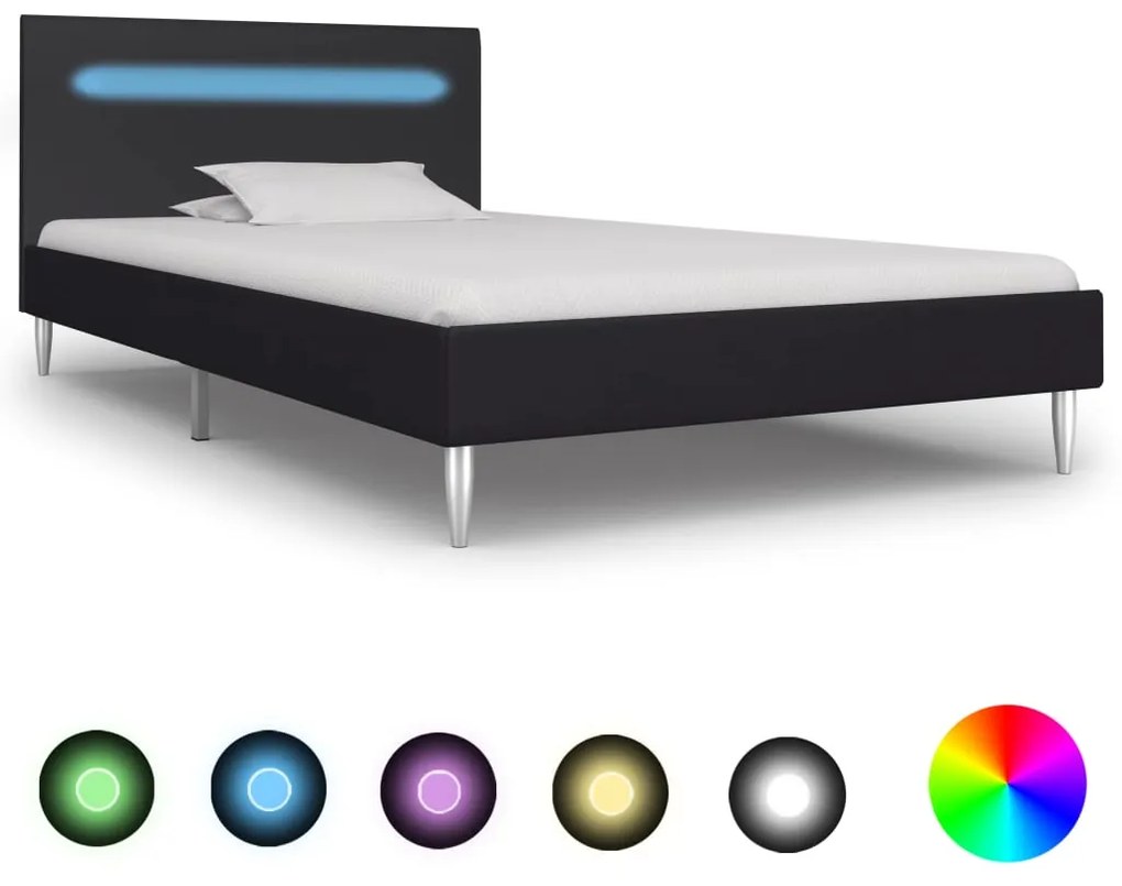 vidaXL Estrutura de cama com LED em tecido 90x200 cm preto