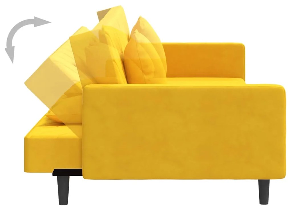 Sofá-cama 2 lugares com duas almofadas veludo amarelo