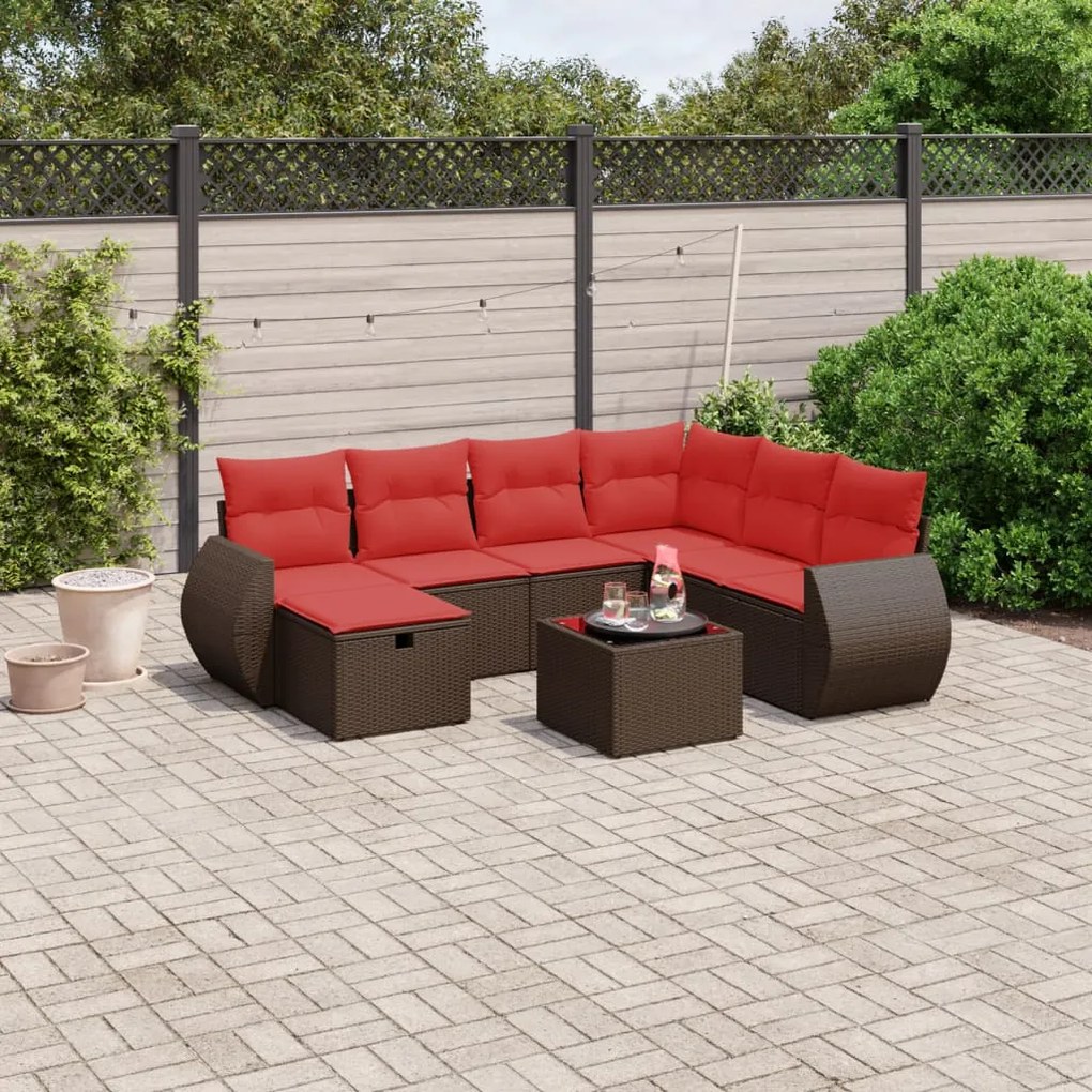 vidaXL 8 pcs conjunto sofás de jardim c/ almofadões vime PE castanho