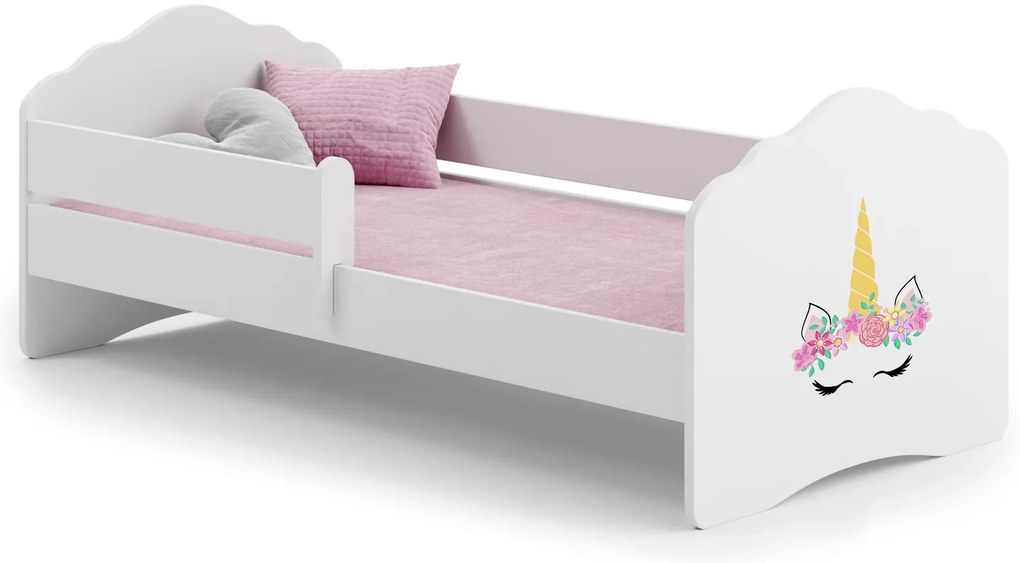 Cama infantil Wave unicórnio 160x80 com grade branca - colchão e estrado incluído