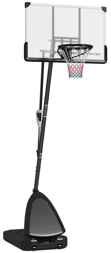 Cesto de Basquetebol para Exterior Altura Ajustável em 16 Níveis 150-305 cm com Rodas e Base Recarregável Preto