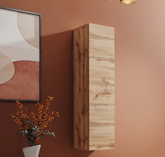 Armário Suspenso Urrô – 30x120 cm – Carvalho com Porta Alto Brilho e C