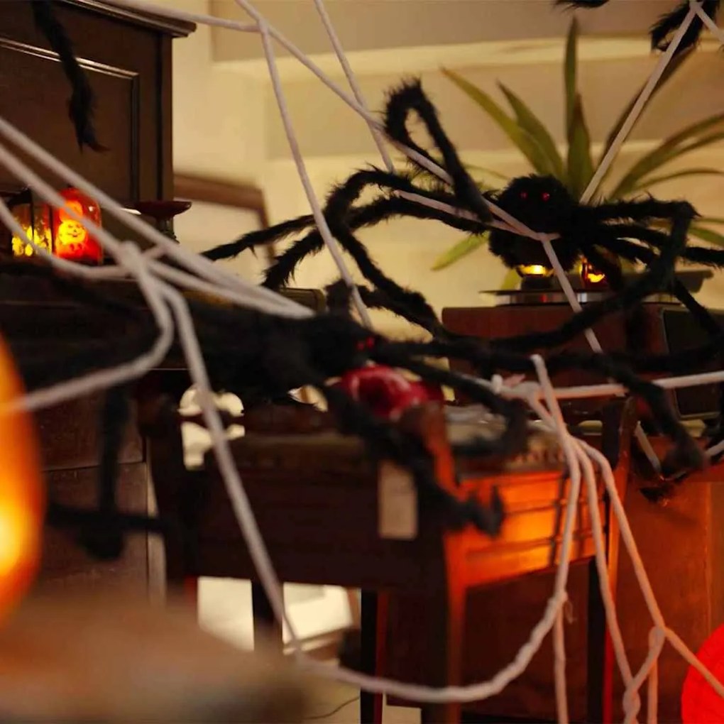 vidaXL Decoração de Aranha de Halloween com Teias 2 pcs Preto e branco