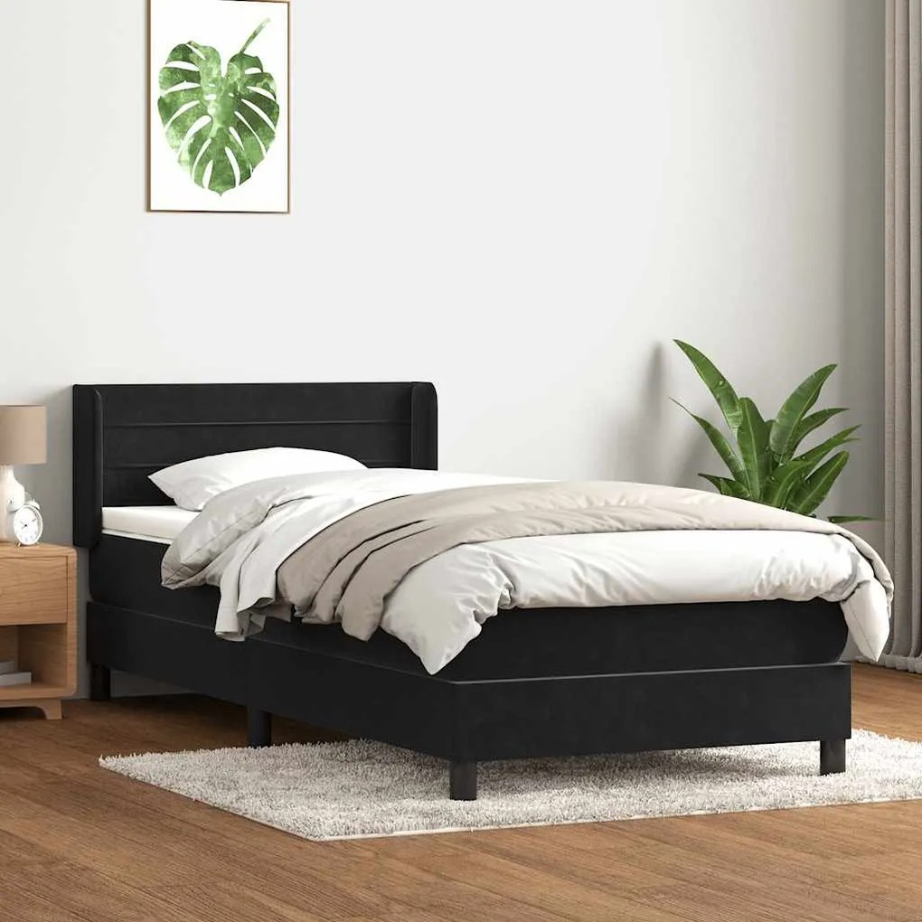 vidaXL Cama com molas/colchão preto 80x210 cm veludo