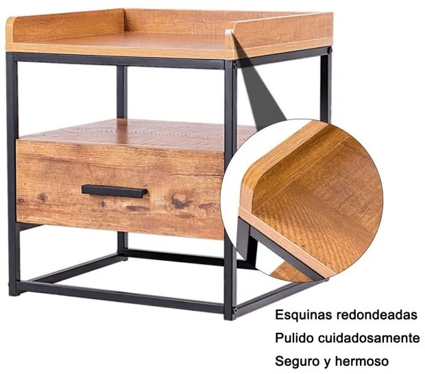 Mesa auxiliar para sofá, mesa de cabeçeira 49 x 45 x 40 cm Preto e Castanho