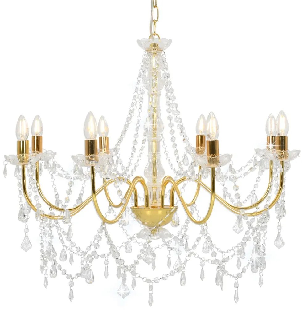 vidaXL Lustre com contas lâmpadas 8 x E14 dourado
