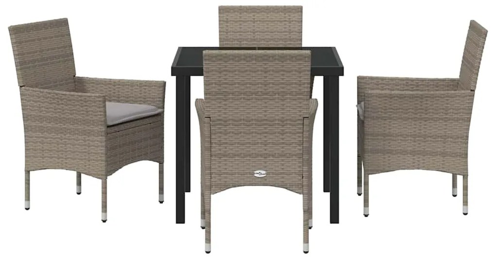 Conjunto de Jantar de Jardim com 5 Peças e Almofadas Cinzas em Rattan