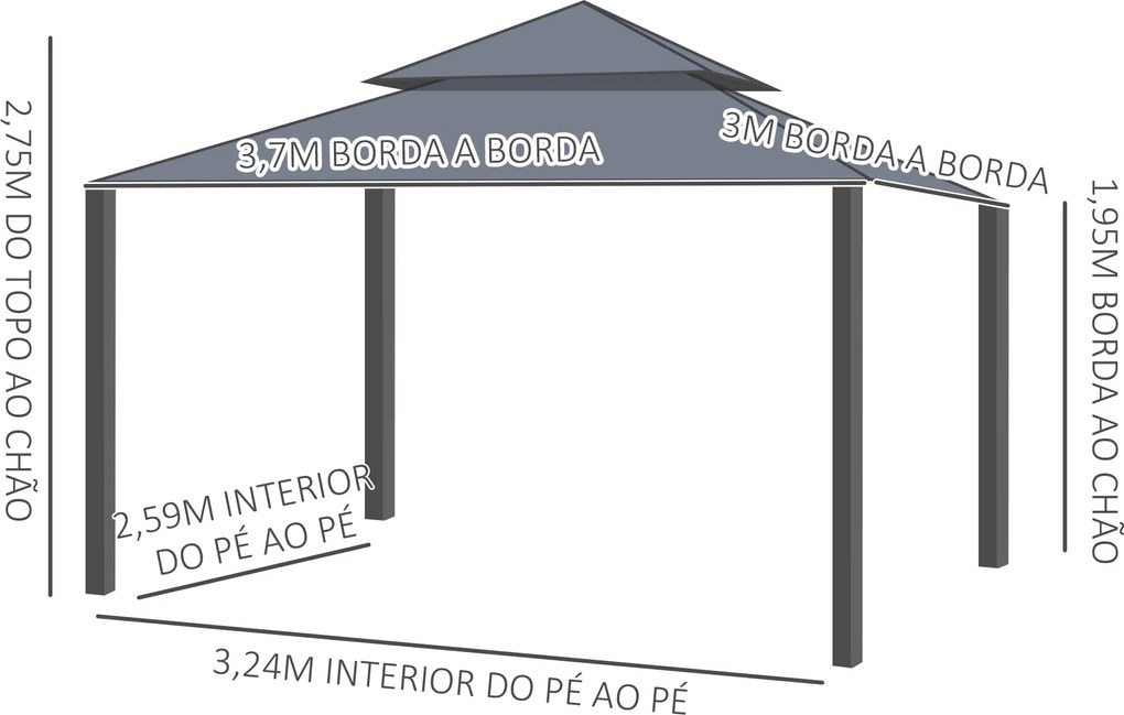 Pérgola de Jardim 370x300x275 cm Pérgola de Exterior com 4 Paredes Lat