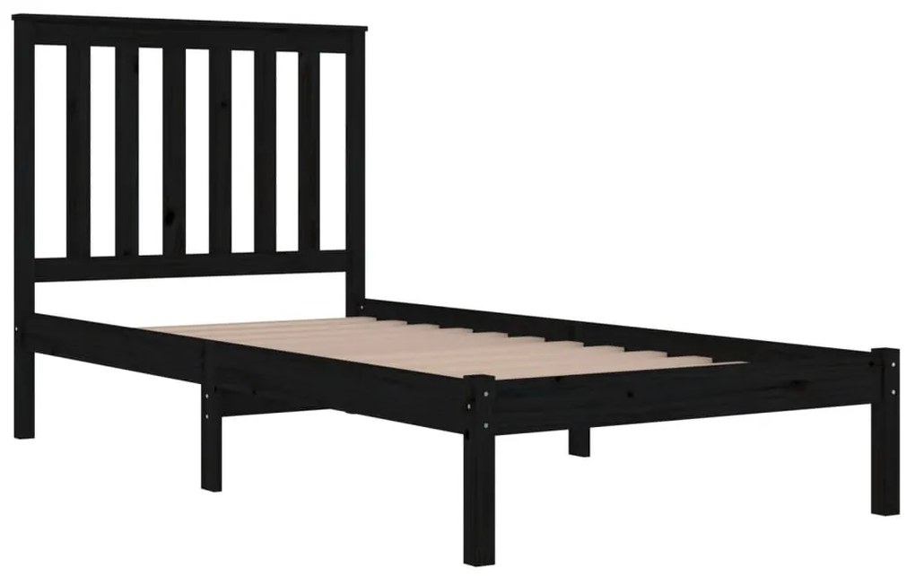 Estrutura de cama pequena solteiro 75x190 cm pinho maciço preto