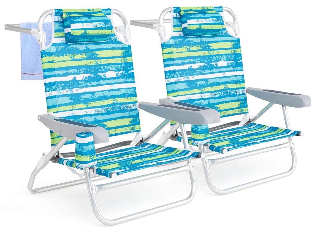 Conjunto de 4 guarda-sóis de praia com 2 cadeiras dobráveis ​​e manta de piquenique - Azul