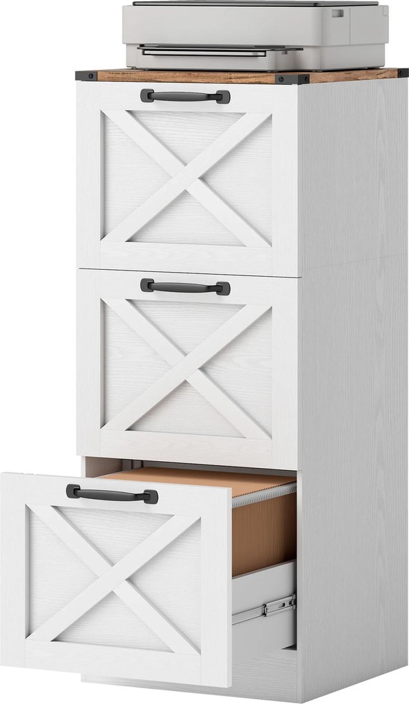 Bloco gavetas escritorio, 40 x 40 x 101 cm, 3 Gavetas para Pastas Suspensas, Branco