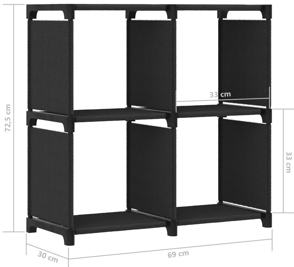 Unidade de prateleiras 4 cubos 69x30x72,5 cm tecido preto