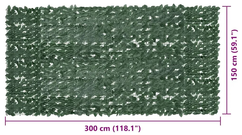 Tela de varanda com folhas verde-escuras 300x150 cm