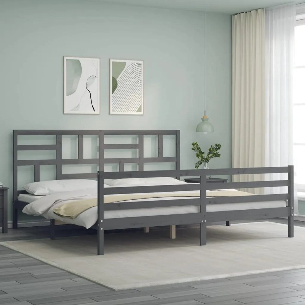 Estrutura de cama com cabeceira 200x200 cm madeira maciça cinza