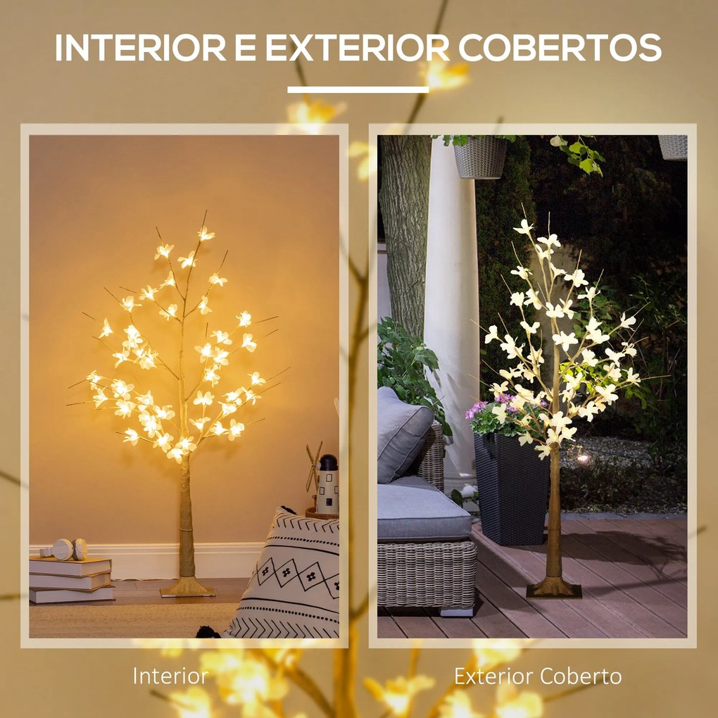 Árvore Cerejeira Altura 120 com 48 Luzes LED IP44 em Branco Quente Ramos Flexíveis e Base de Candeeiro Árvore de Decoração de Natal para Interiores 18