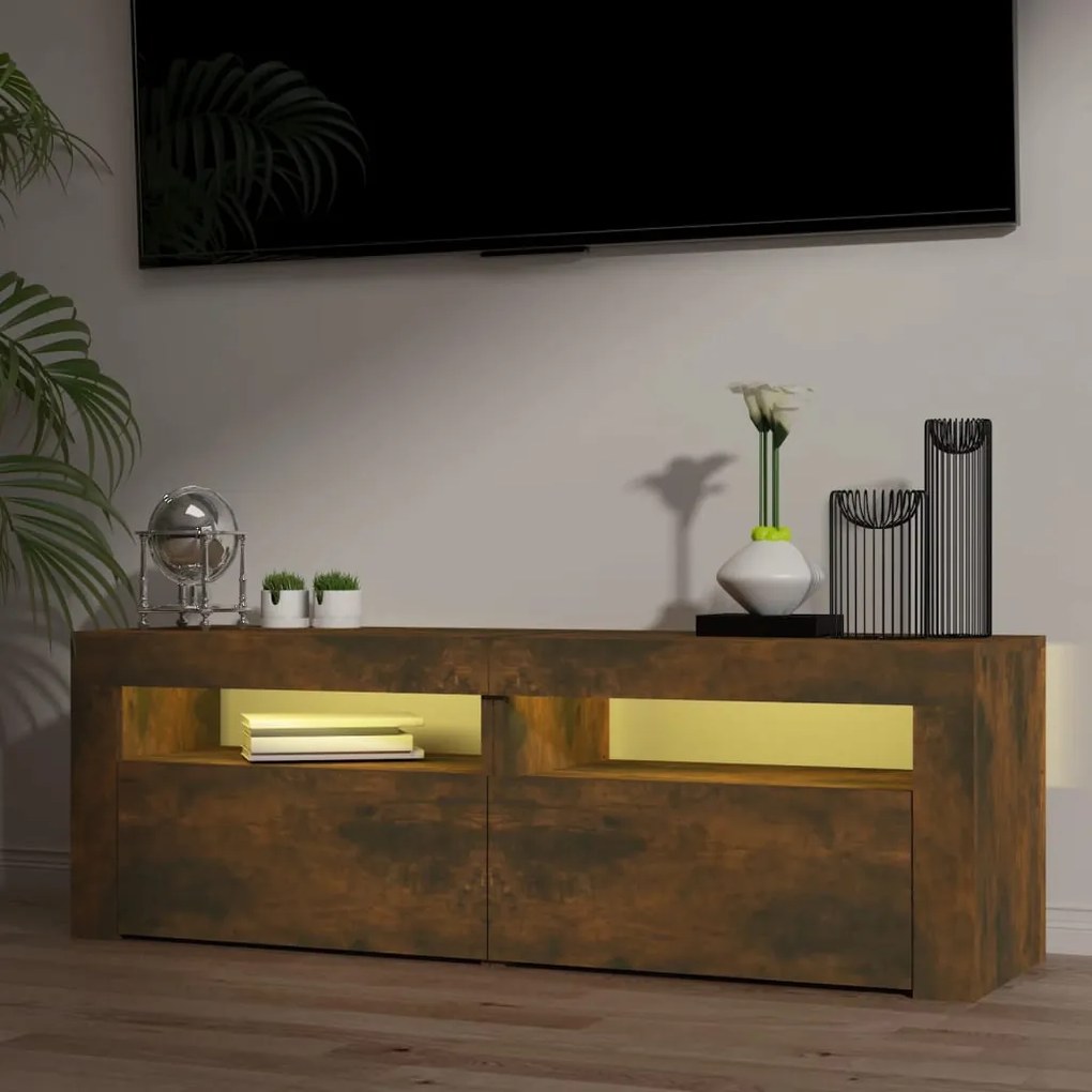 Móvel de TV com luzes LED 120x35x40 cm carvalho fumado