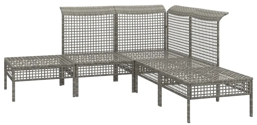 5 pcs conjunto lounge de jardim c/ almofadões vime PE cinzento