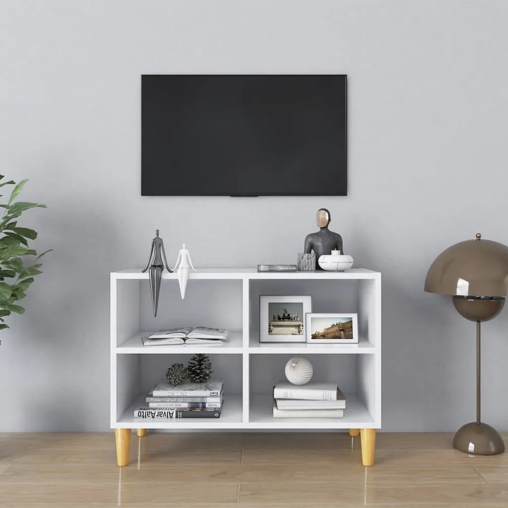 Móvel de TV com pernas em madeira maciça 69,5x30x50 cm branco