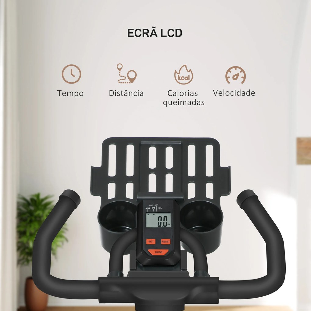 Bicicleta Estática com Volante de Inércia 8 kg Ecrã LCD Guiador e Assento Ajustáveis 103x53x110-114 cm Azul