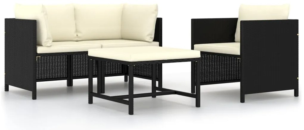 4 pcs conjunto sofás de jardim com almofadões vime PE preto