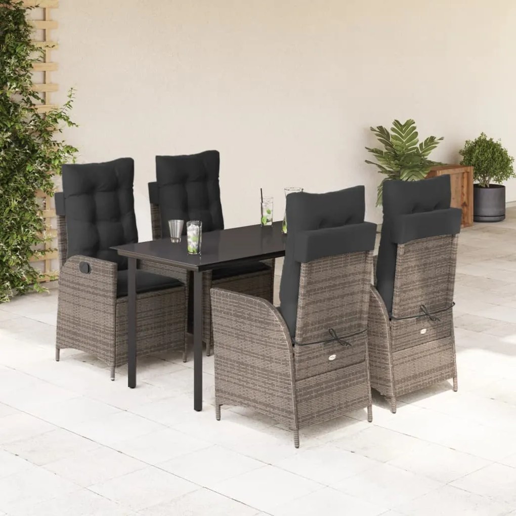 vidaXL 5 pcs conjunto de jantar p/ jardim c/ almofadões vime PE cinza