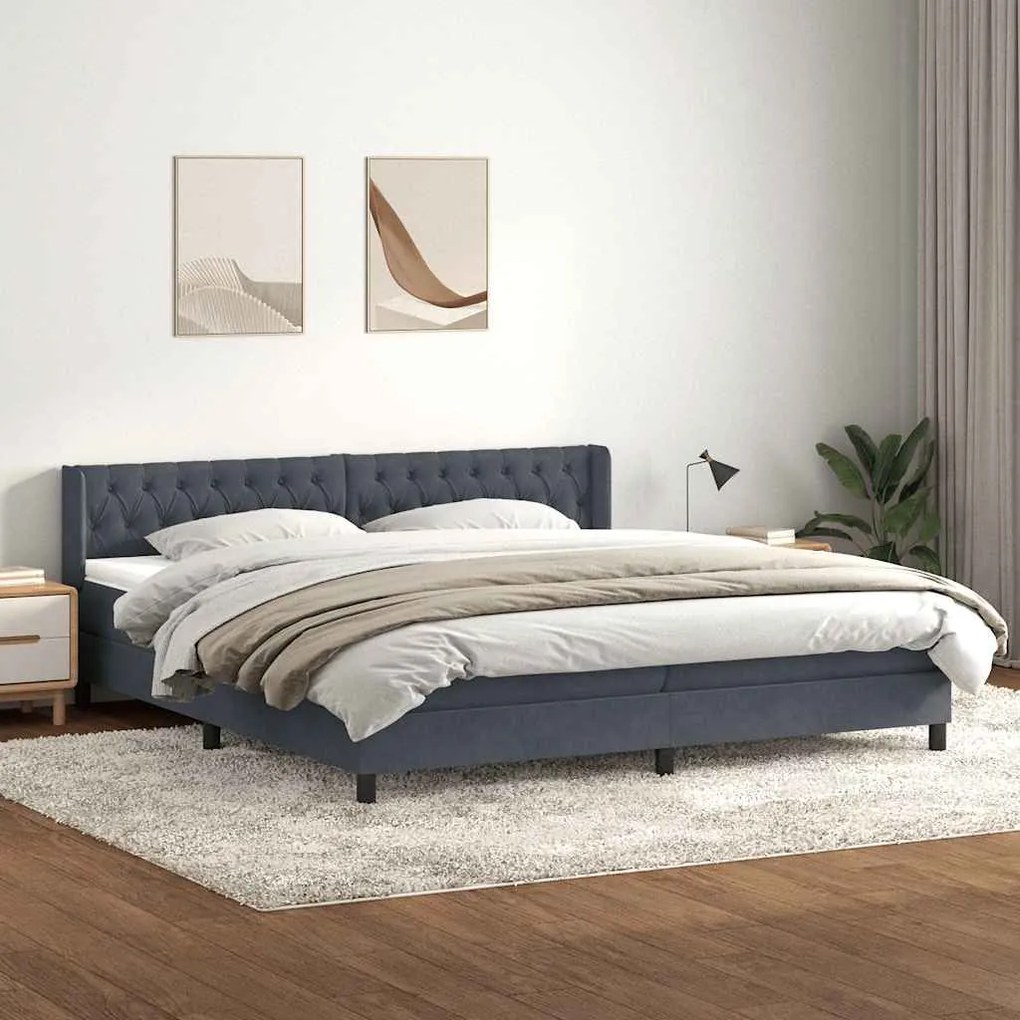 vidaXL Cama com molas/colchão 200x220 cm veludo cinzento-escuro