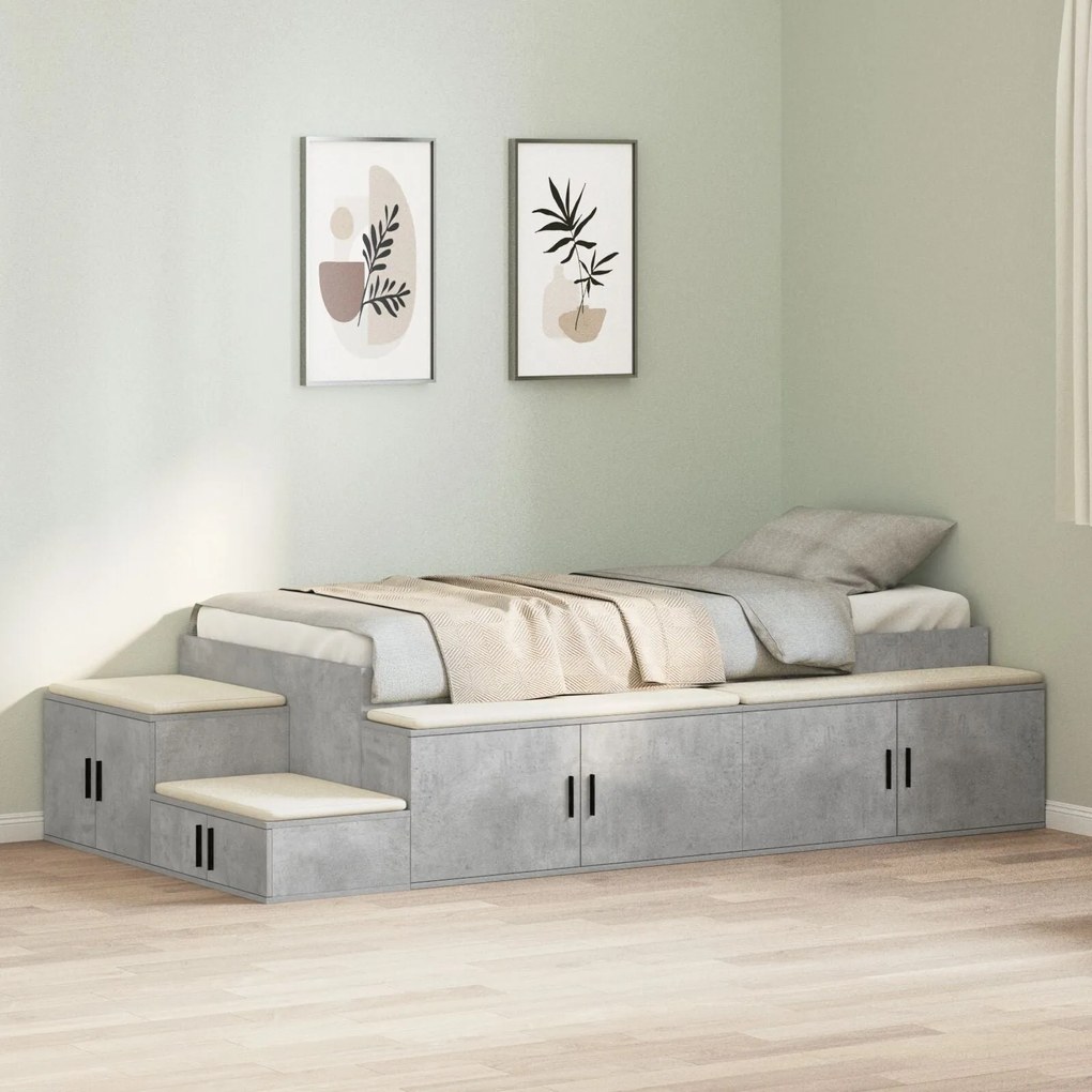 Estrutura de Cama com Armazenamento Cinza 100x200 cm