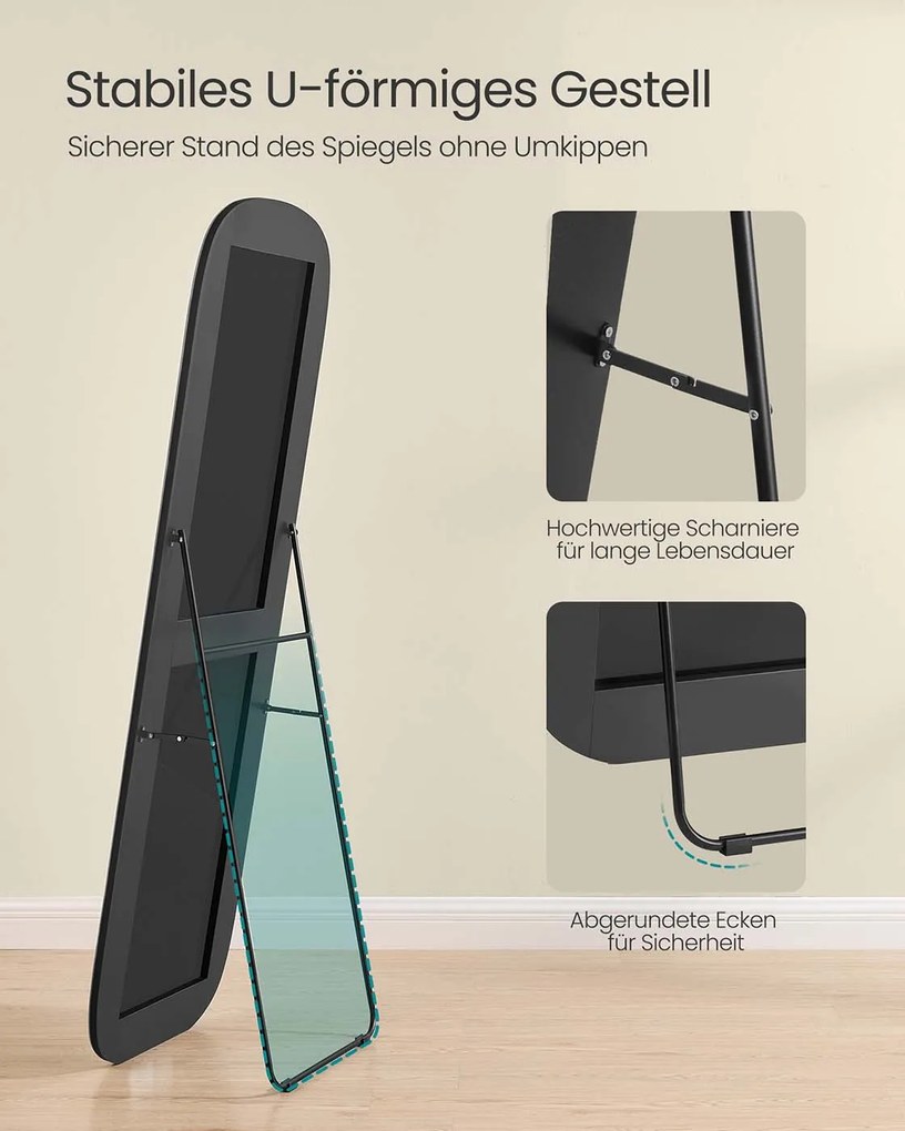 Espelho de corpo inteiro com cantos arredondados 160 x 50 cm Preto