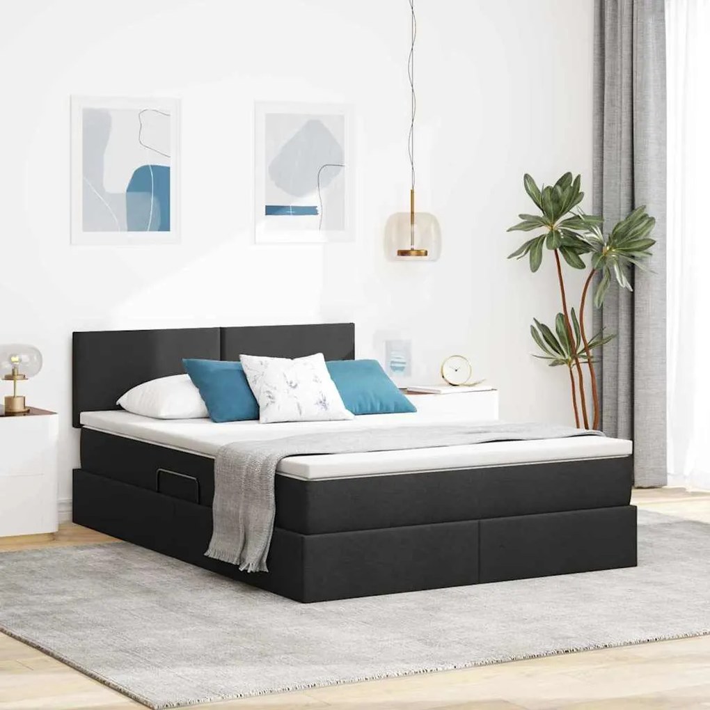 vidaXL Cama com arrumação e colchão com colchão Preto 140 x 190 cm