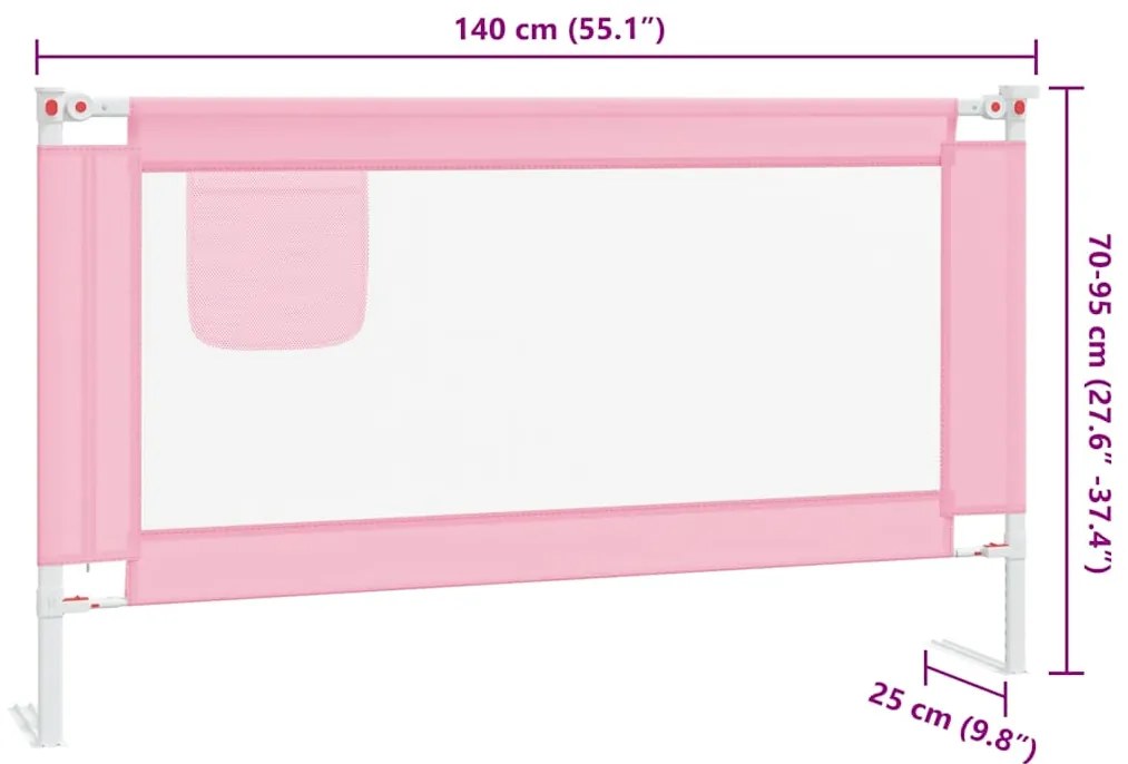 Barra de segurança p/ cama infantil tecido 140x25 cm rosa