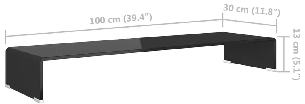Suporte de TV/monitores em vidro preto 100x30x13 cm