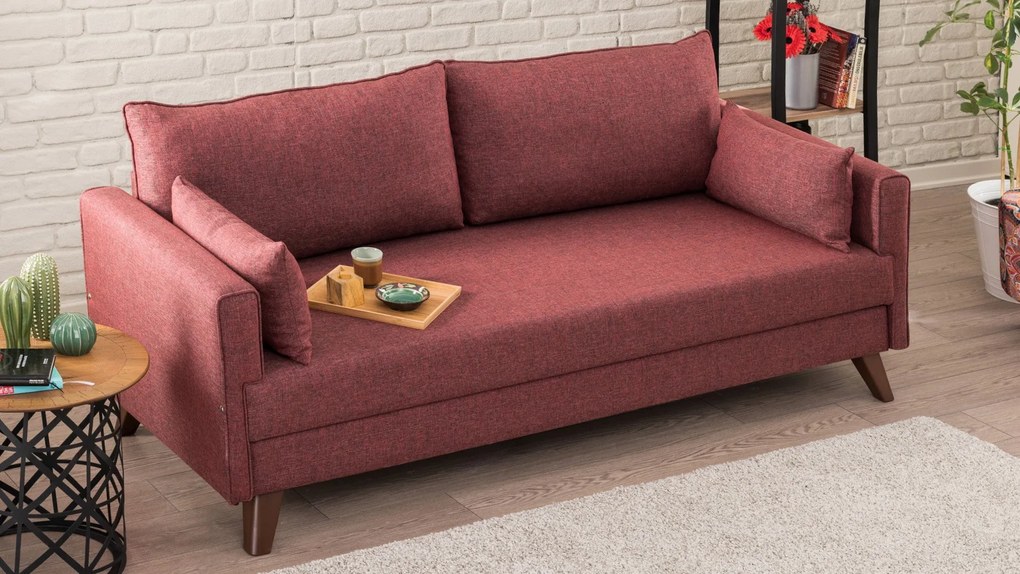 Sofá de 3 Lugares Bella – Vermelho Claret – 208x85x81 cm