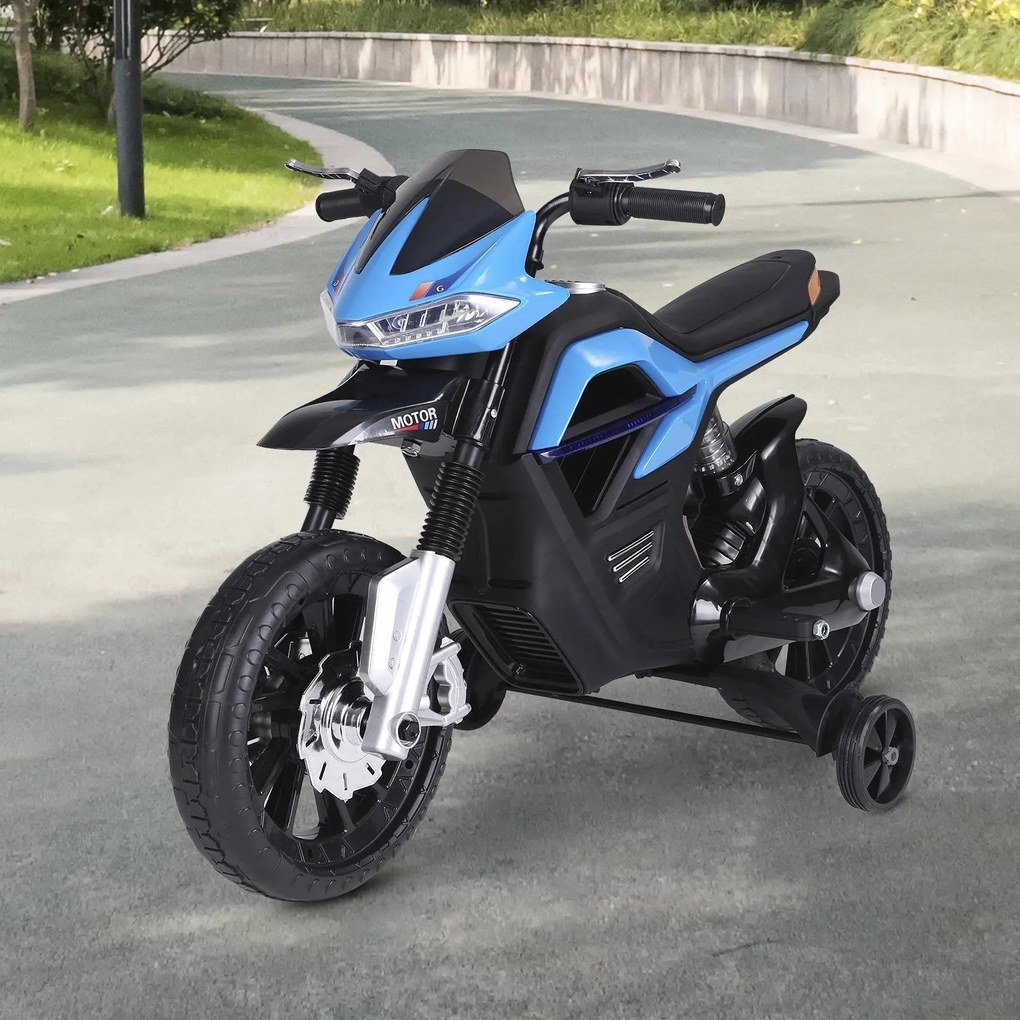 Mota Elétrica Infantil Motocicleta para Crianças acima de 3 a 5 anos Bateria 6V com Luzes e Música 105x52,3x62,3 cm Azul