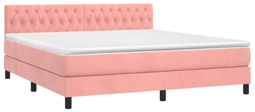 Cama box spring c/ colchão/LED 160x200 cm veludo rosa