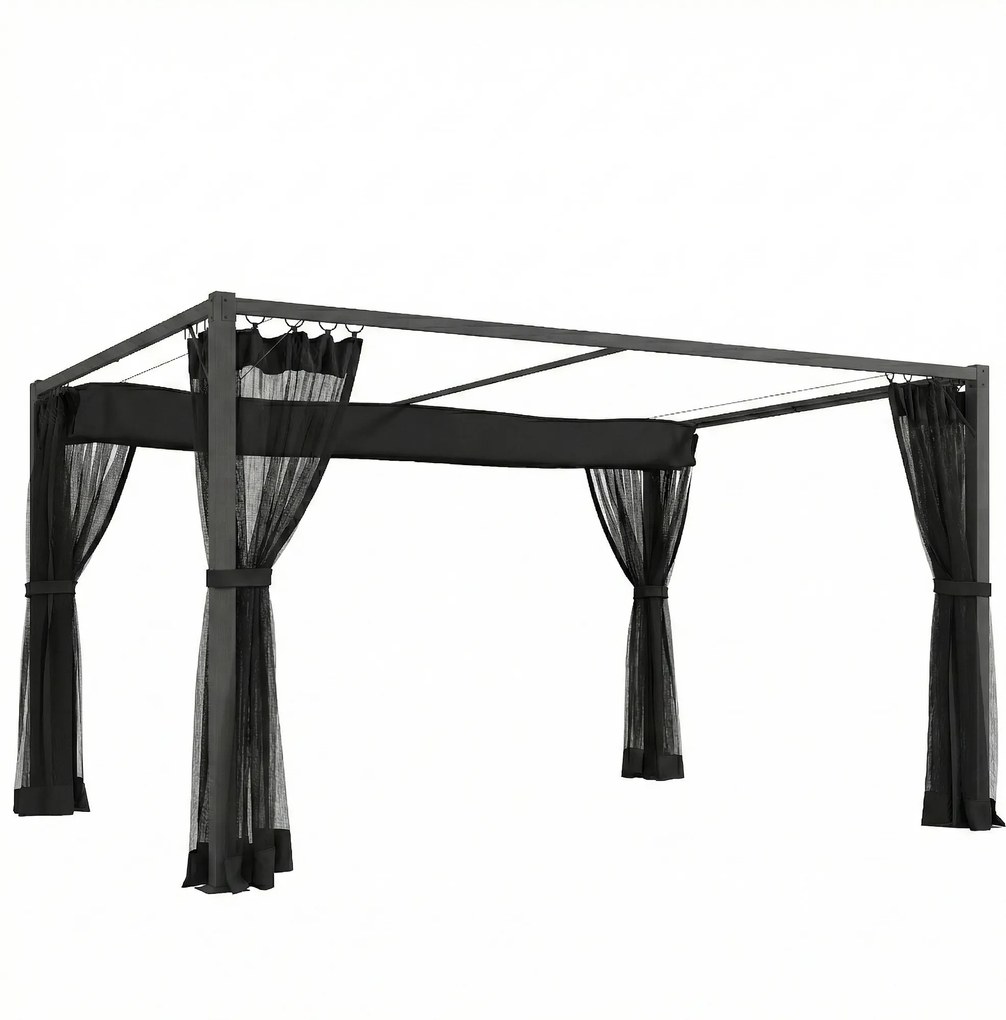 Outsunny Pérgola de Jardim 3x4 m com Teto Retrátil e 4 Laterais em Rede UPF30+ Pérgola para Exterior Terraço Cinza | Aosom Portugal