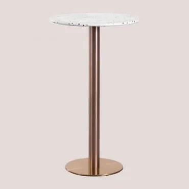 Mesa Alta De Bar Redonda Ø60 Cm Em Terraço Malibu Branco & Oro Rosa - Sklum