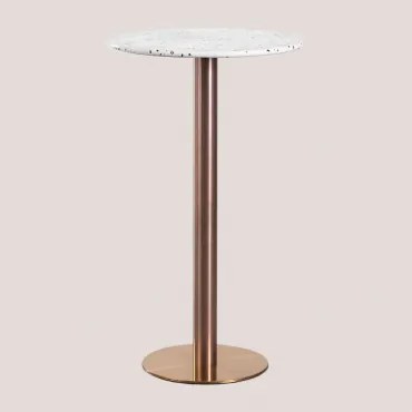 Mesa Alta De Bar Redonda Ø60 Cm Em Terraço Xiren Terrazzo Marfim E Preto - Ouro Rosa Escovado - Sklum