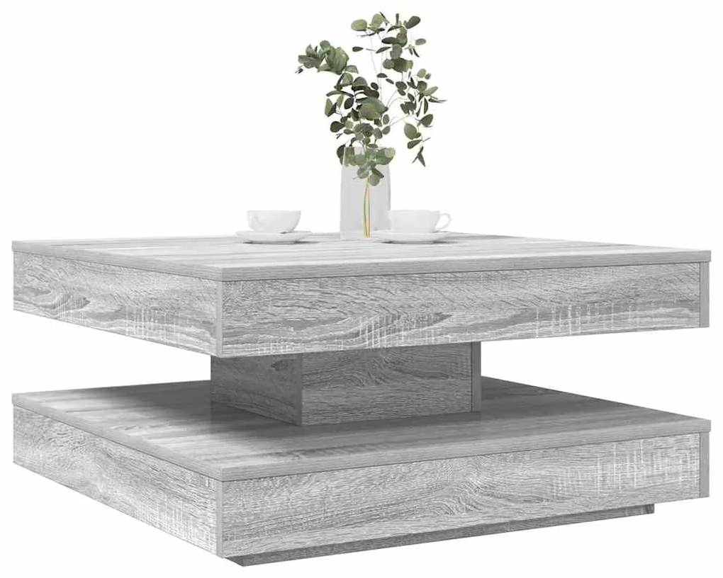 vidaXL Mesa de centro rotativa a 360 graus 70x70x34,5 cm sonoma cinza