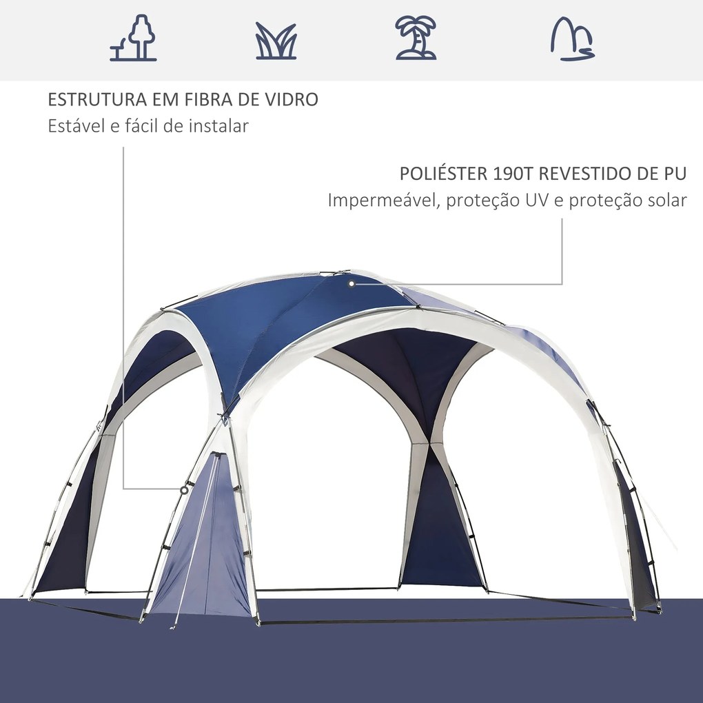 Abrigo de Campismo Dobrável – 3,5x3,5x2,22 m – Azul e Cinza Claro – Pr