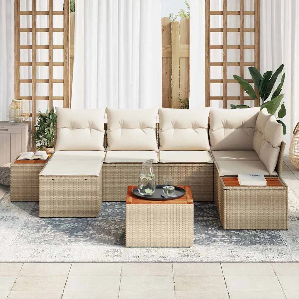 Conjunto de Sofá de Jardim - 7 Peças com Almofadas de Rattan Bege