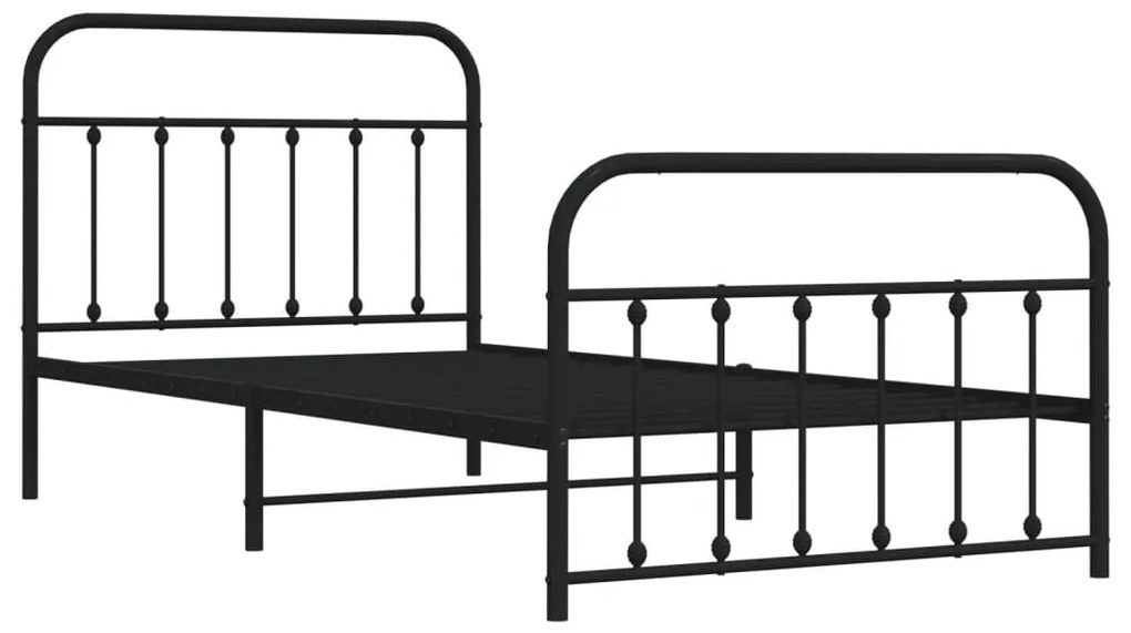 Estrutura de cama com cabeceira e pés 107x203 cm metal preto