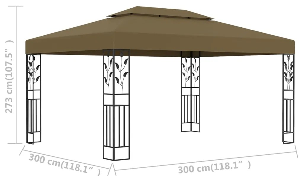 Gazebo com telhado duplo 3x4 m 180 g/m² cinza-acastanhado
