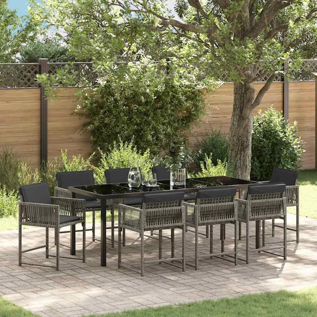 vidaXL Conjunto de Jantar de Jardim com Almofadas 9 Peças Cinza Rattan Poly