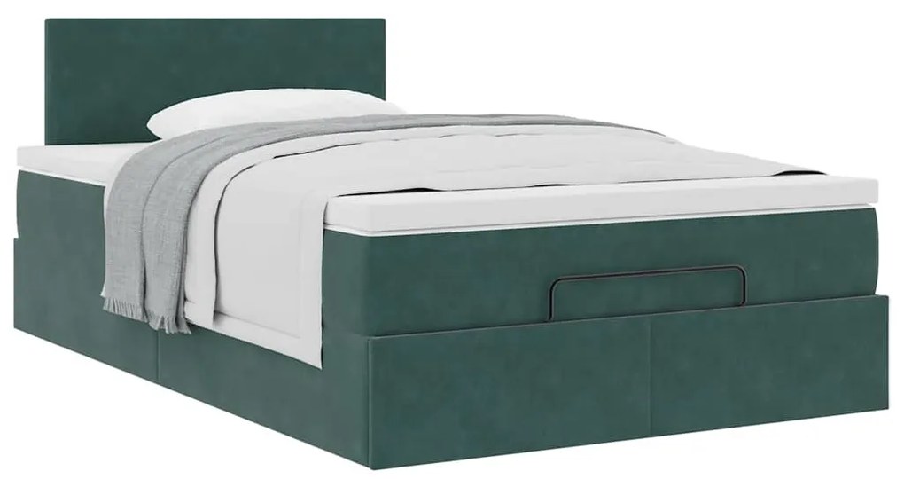 Estrutura de cama otomana com colchão verde escuro veludo