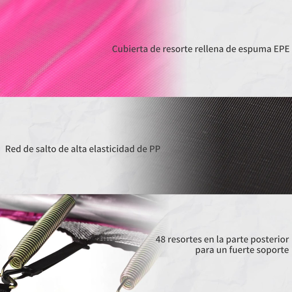 HOMCOM Trampolim de Jardim Φ244cm Trampolim para Crianças e Adultos com Rede de Segurança Cobertura nas Bordas e Escada para Exterior Rosa