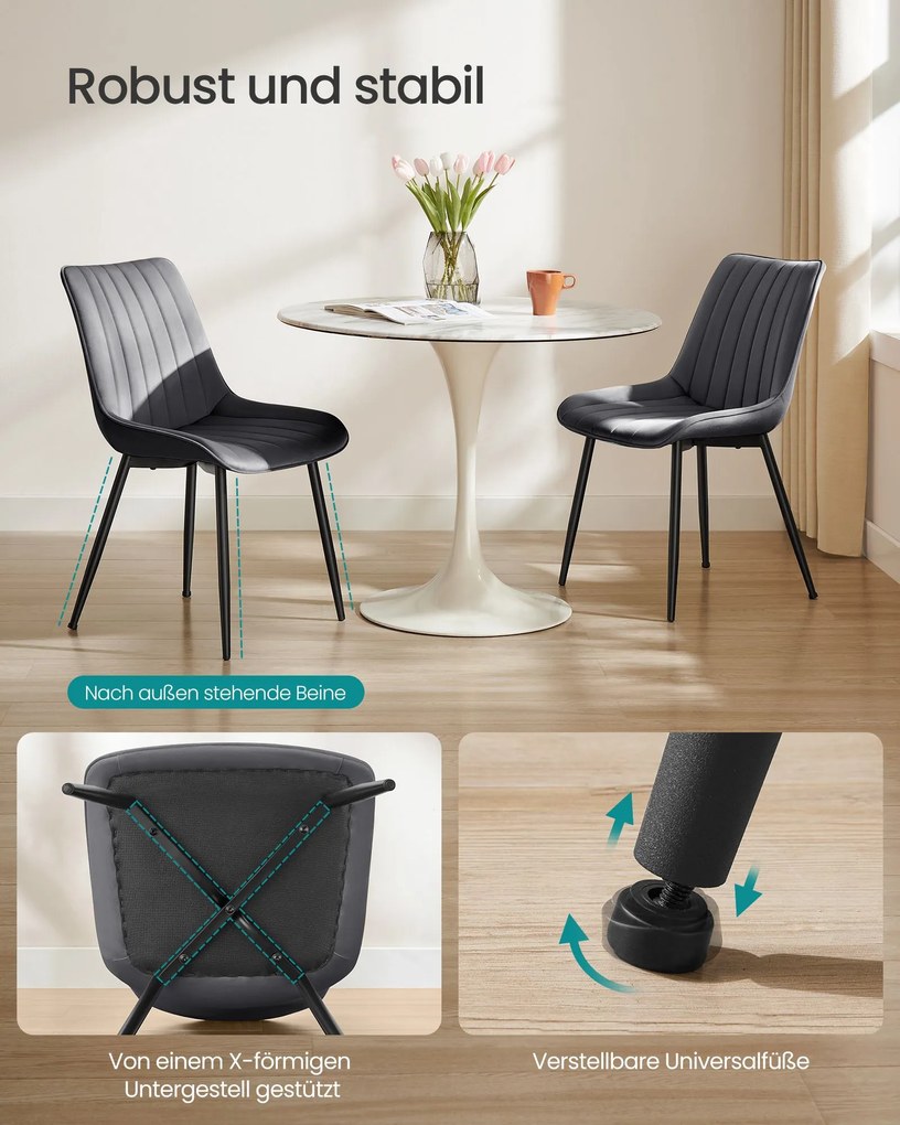 Conjunto de 2 cadeiras de jantar em cinzento com pernas de aço Preto