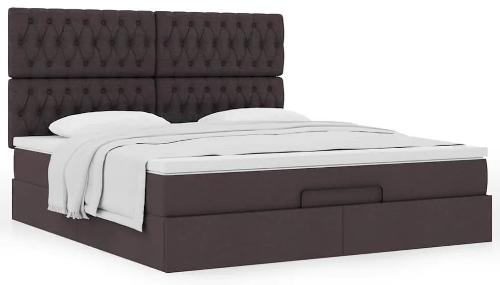 Estrutura de cama otomana com colchão tecido castanho escuro